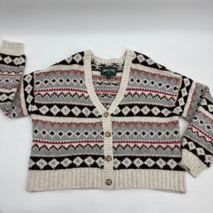 American Eagle Oversized Cropped Knit Fair Isle Cardigan Sweater, sz S cabincore